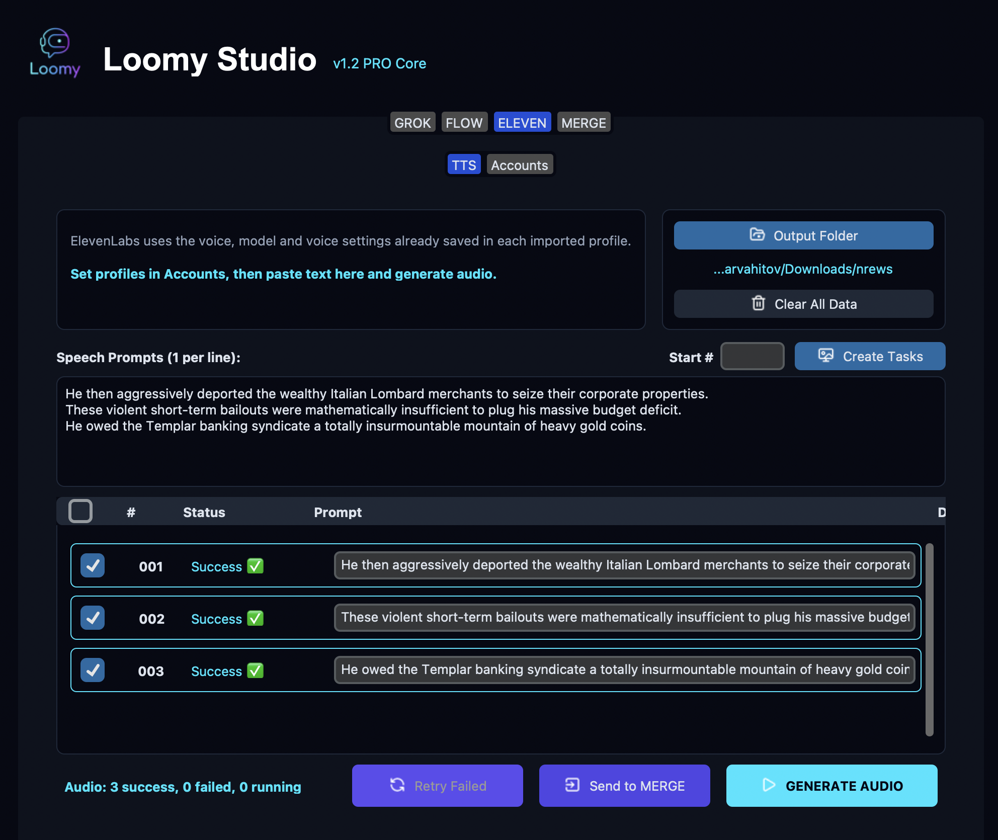 ElevenLabs TTS automation in Loomy Studio